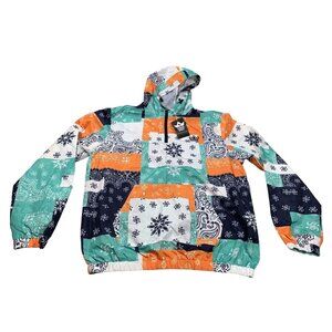 Kings Only Jacket Mens Large Patchwork Paisley Windbreaker Streetwear Kangaroo